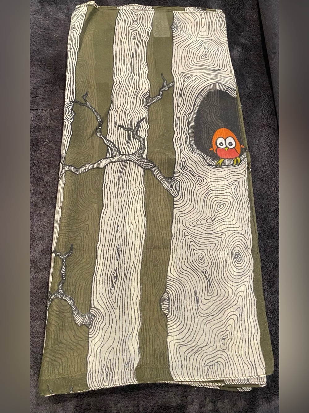 Olive Green Owl & Woodland Print Neck Scarf